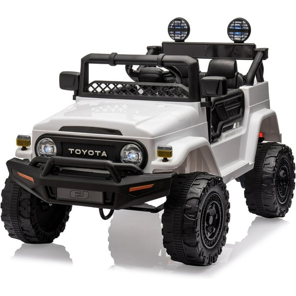 12V Licensed Toyota Ride-On Truck for Kids, Electric Battery-Powered Car with Remote Control, Music, LED Lights, Suspension System, Double Doors, and Safety Belt in White