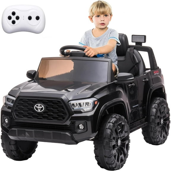 12V Licensed Toyota Tacoma Electric Car with Remote Control, Spring Suspension, Safety Belt, 2-Speed Ride-On Vehicle with Headlights, Black