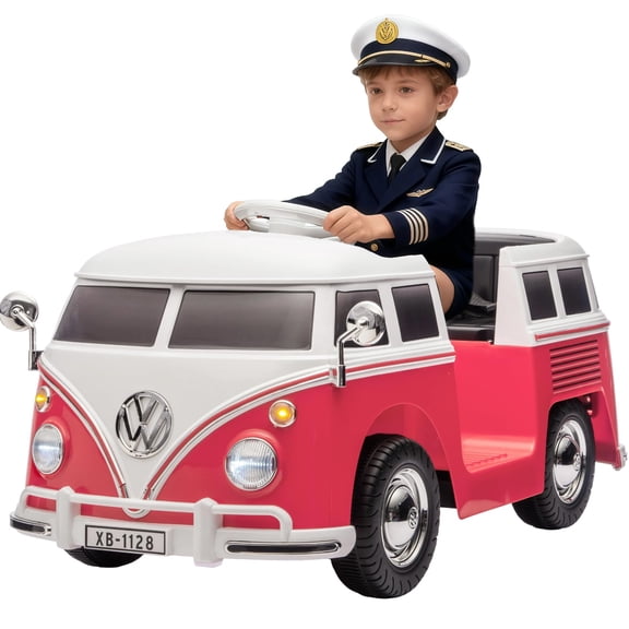 12V Licensed Volkswagen Kids Electric Ride-On Bus - LED Headlights, Music, Horn, Cup Holder, Pedal & Remote Control, Gentle Start, 2-Speed - Battery Powered Toy Car for Boys & Girls Ages 3+, Pink
