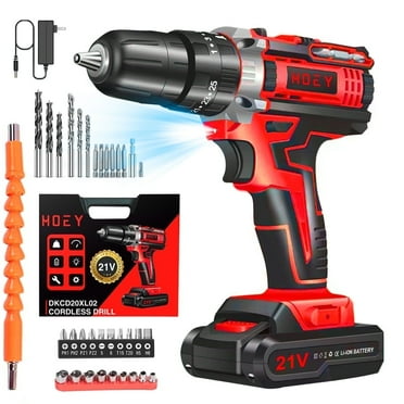 21V Cordless Drill Set, Electric Power Drill 34Pcs with 3/8 Inch Keyless Chuck, 25+3 Clutch Compact Driver Drill with Work Light, Max torque 45Nm, 2-Variable Speed & Battery and Fast Charger