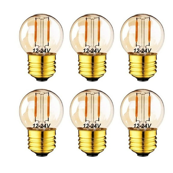 12V Low Voltage LED Light Bulbs, 1W E26 Edison Base G40 Globe, 2200K Warm White, 15W Equivalent, for RV, Camper, Landscape Lights, 6 Pack