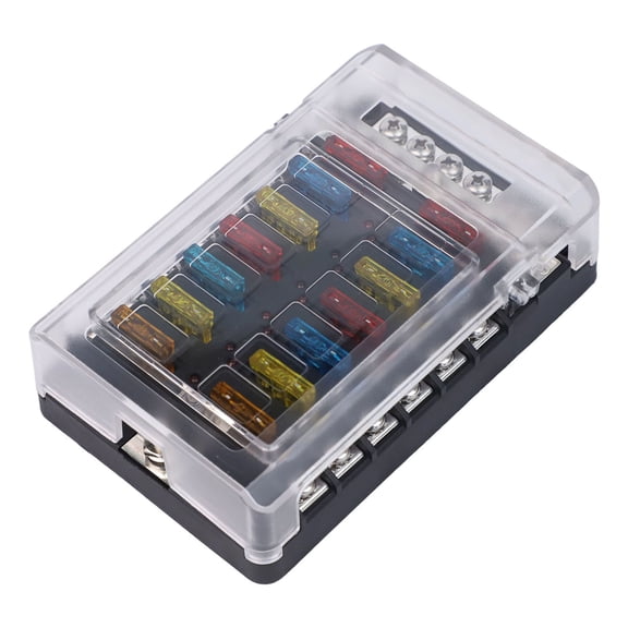 12V Marine Fuse Box with LED Indicator Cover, 12 Circuit Independent Positive Negative Fuse Block for Cars, Boats, Yachts, with 24 Blade Fuses 5A/10A/15A/20A