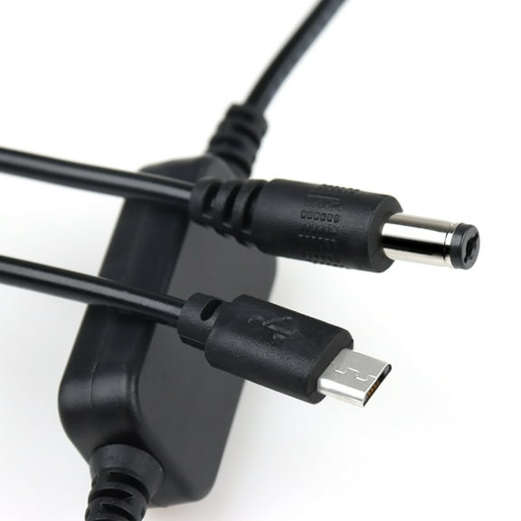 12V Micro USB to 5V DC 5.5x2.1mm Male Step Down Converter Cable for LED Lights CCTV Cameras Routers