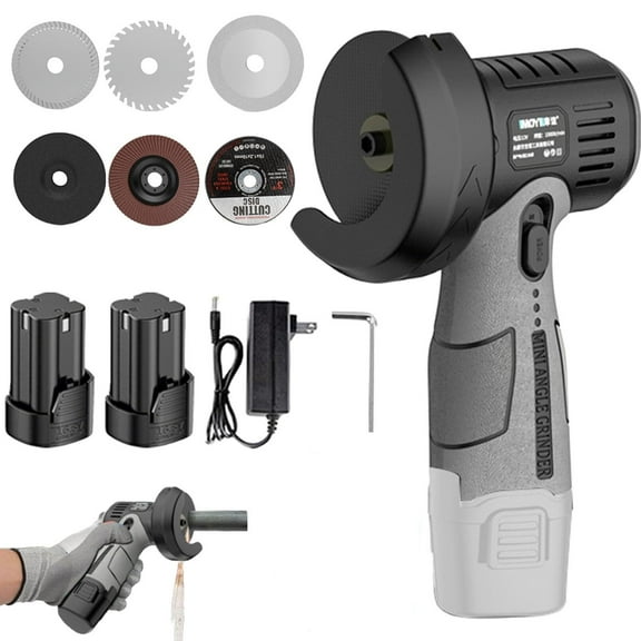12V Mini Angle Grinder with Cutting Disc, 15000 Rpm Cordless Brush Angle Grinder Kit, Portable Handheld Angle Grinding Tool with Batteries and Charger for Cutting Polishing