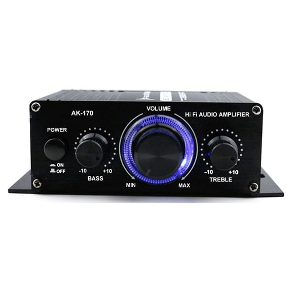 12V Mini Audio Power Amplifier Dual Channel 20W 20W Digital Stereo Receiver AMP with Bass Treble Volume Control for Car Home Speaker System 5.24 x 4.45 x 1.97 Inches / 13.3 x 11.3 x 5 cm