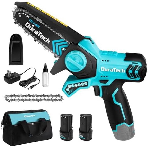 12V Mini Chainsaw, 6 Inch Electric Cordless Chainsaw with 2 Batteries & 2 Chains, One-Hand Operated Portable Wood Saw for Garden Tree Branch Pruning, Wood Cutting$$Garden & Patio