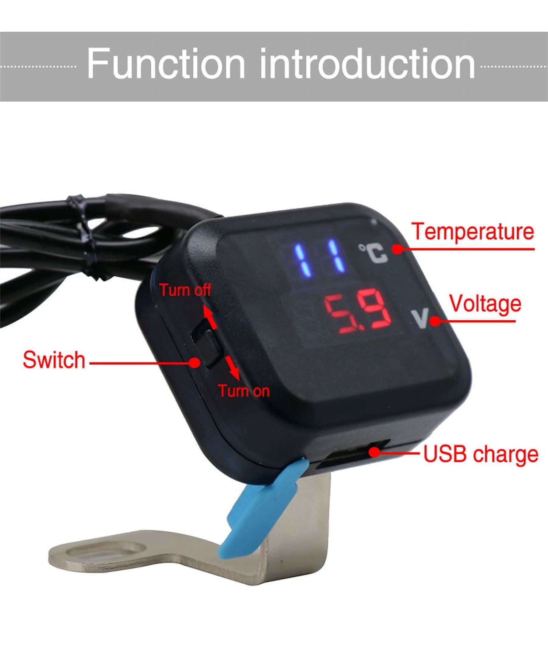 12V Motorcycle Thermometer Voltage Temperature Display Gauge w/ USB Charger Port
