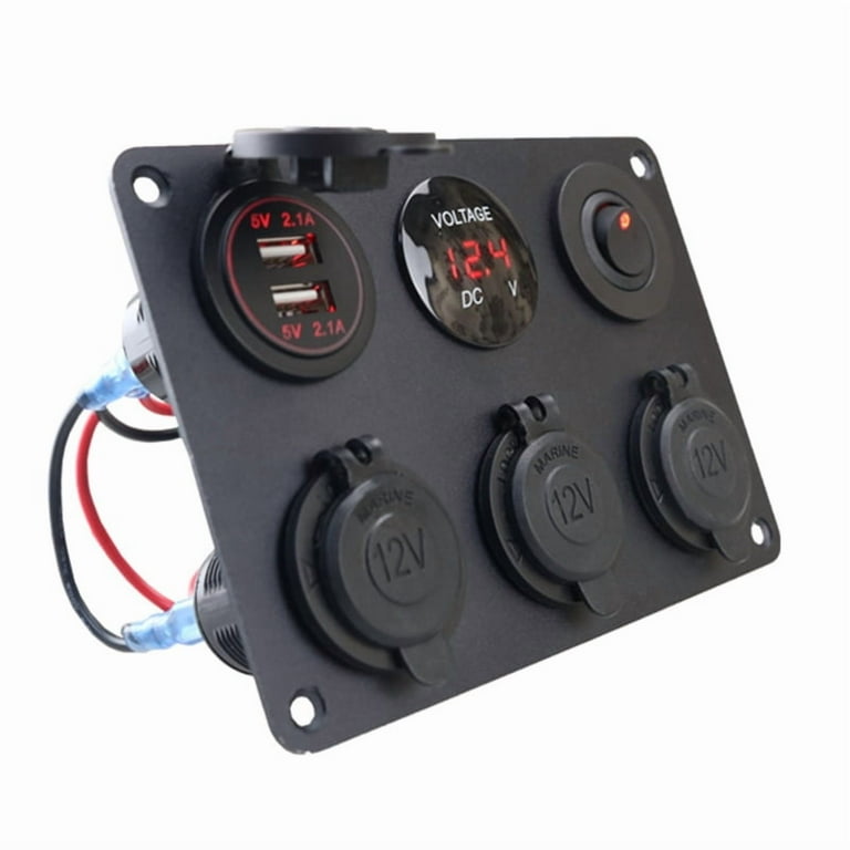 12V Multi Panel Cigarette Lighter Plug Socket Power Outlet 4.2A Dual USB  Charger LED Voltmeter Toggle Switch for Car Marine RV