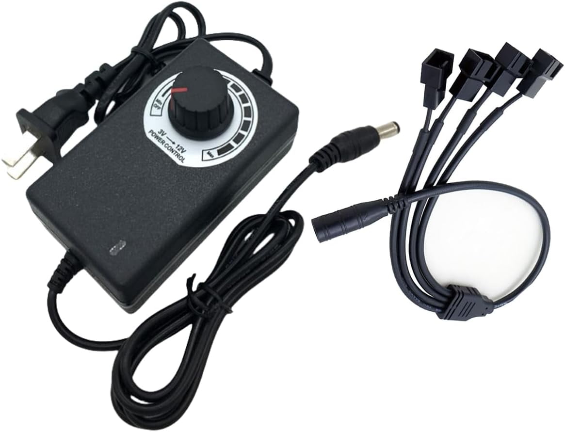 12V PC Fan Speed Controller, Fan Power Supply 100-240V AC to 3-12V DC ...