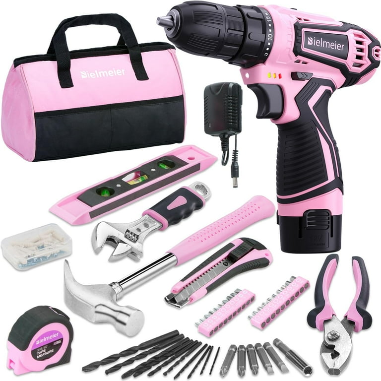 Bielmeier 12V Pink Power Drill Home Tool Kit with Bag, Electric