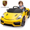 thumbnail image 1 of Porsche 718 12V Power Kids Ride on Car with Remote Control, Kids Electric Car to Drive, Toddler Car with Bluetooth/MP3/Lights, Gift for Boys Girls Aged 3-5, Yellow, 1 of 9