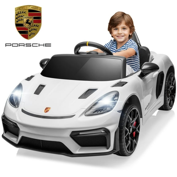 Porsche 718 12V Power Kids Ride on Car with Remote Control, Kids Electric Car to Drive, Toddler Car with Bluetooth/MP3/Lights, Gift for Boys Girls Aged 3-5, White