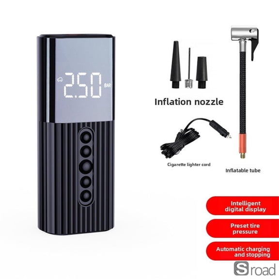 12V Portable Air Compressor, Digital Display Tire Inflator With Auto Shut Off, 150PSI Fast Inflation, 20L/min, LED Light, W/Presta Valve For Car, Motorcycle, Bike, Balls