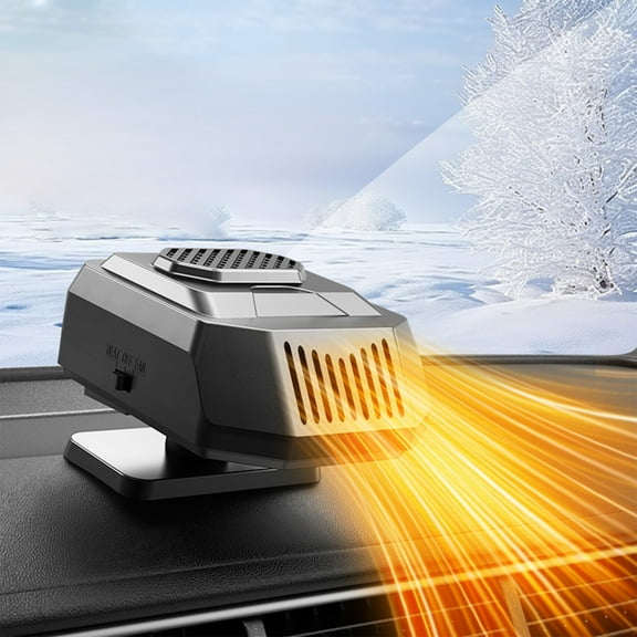 12V Portable Car Heater with 360 Rotatable Base and Dual Heat/Cool Mode, Plug-in Defroster Fan for Windshield Demisting Winter Driving Safety All-Year Use