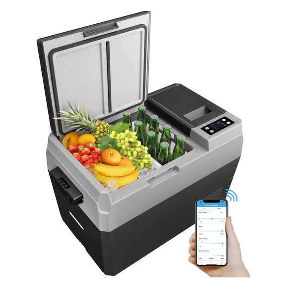 12V Portable Car Refrigerator Freezer 31QT - Dual Zone Electric Cooler for Vehicles, Camping & Road Trips - AC/DC Plug-In Fridge with Wheels, 12/24V DC 110-240V AC Compact Car Fridge