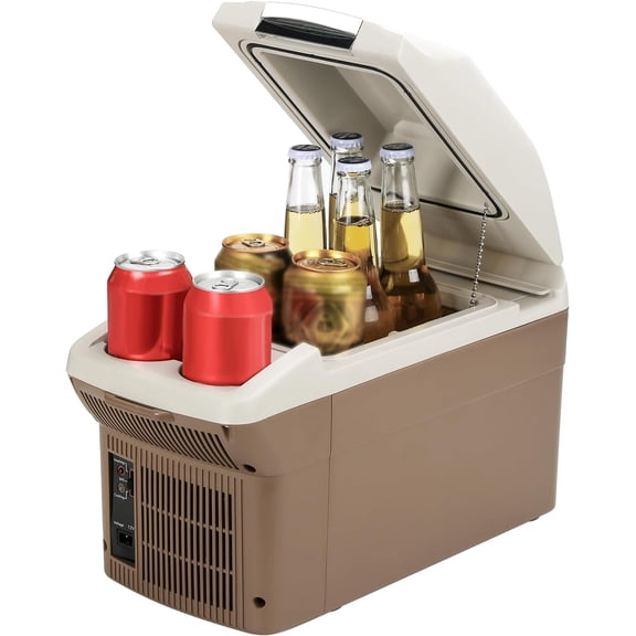 12V Portable  Refrigerator Cooler/Warmer 8 Quart (9L)  Fridge 40~140?,12 V110V-220V,  Compact Camping Cooler Thermoelectric 12V Small Fridge for RV,Camping (Brown)
