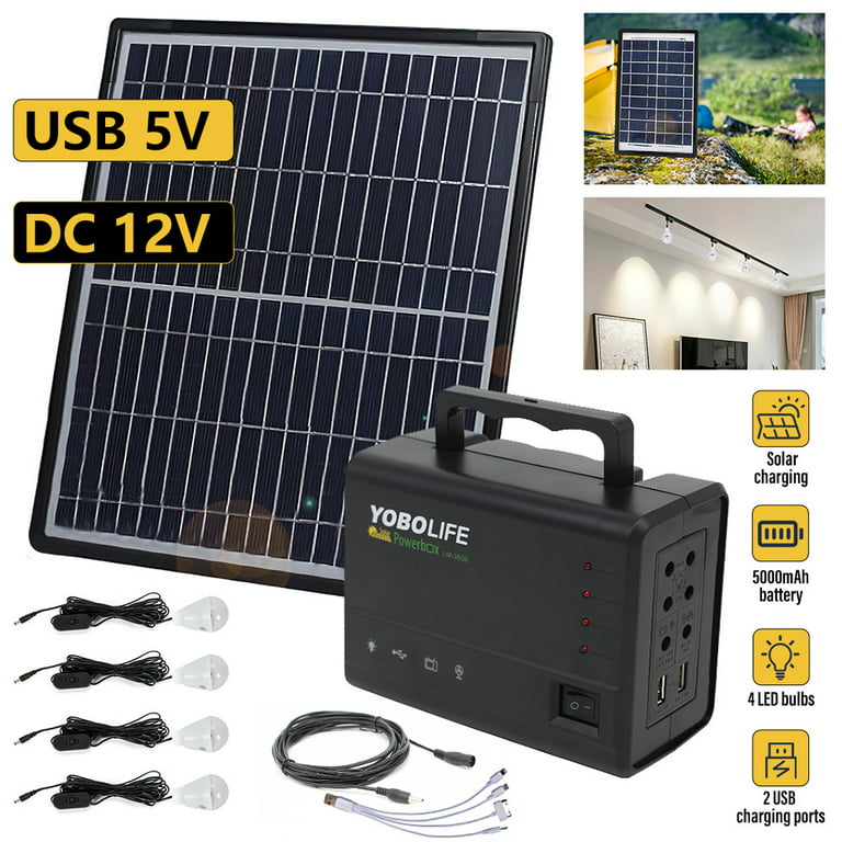 12V Portable Solar Generator with Solar Panel,Included 4 Sets LED  Lights,Solar Power,Portable Power Station, for Outdoor Camping, Home  Emergency Power Supply, Hurricane, Fish 