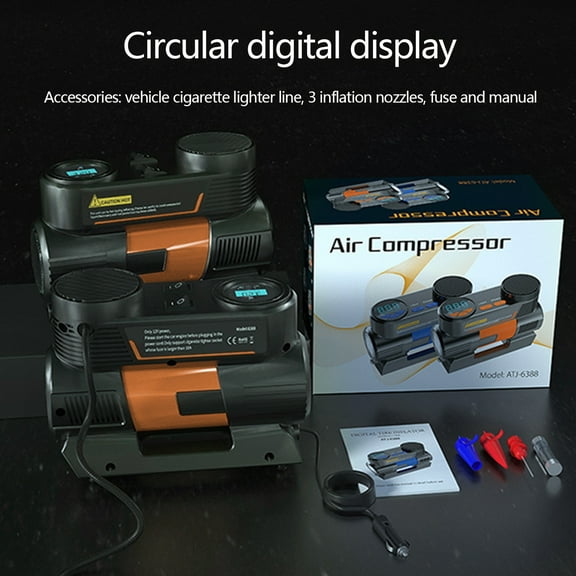 12V Portable Tire Inflator Compressor, Fast Inflation Auto Shut Off Air Pump, Digital Gauge with LED Emergency Light, Heat Dissipation Portable Tire Pump for Car Bike Ball Inflatable Daily Use