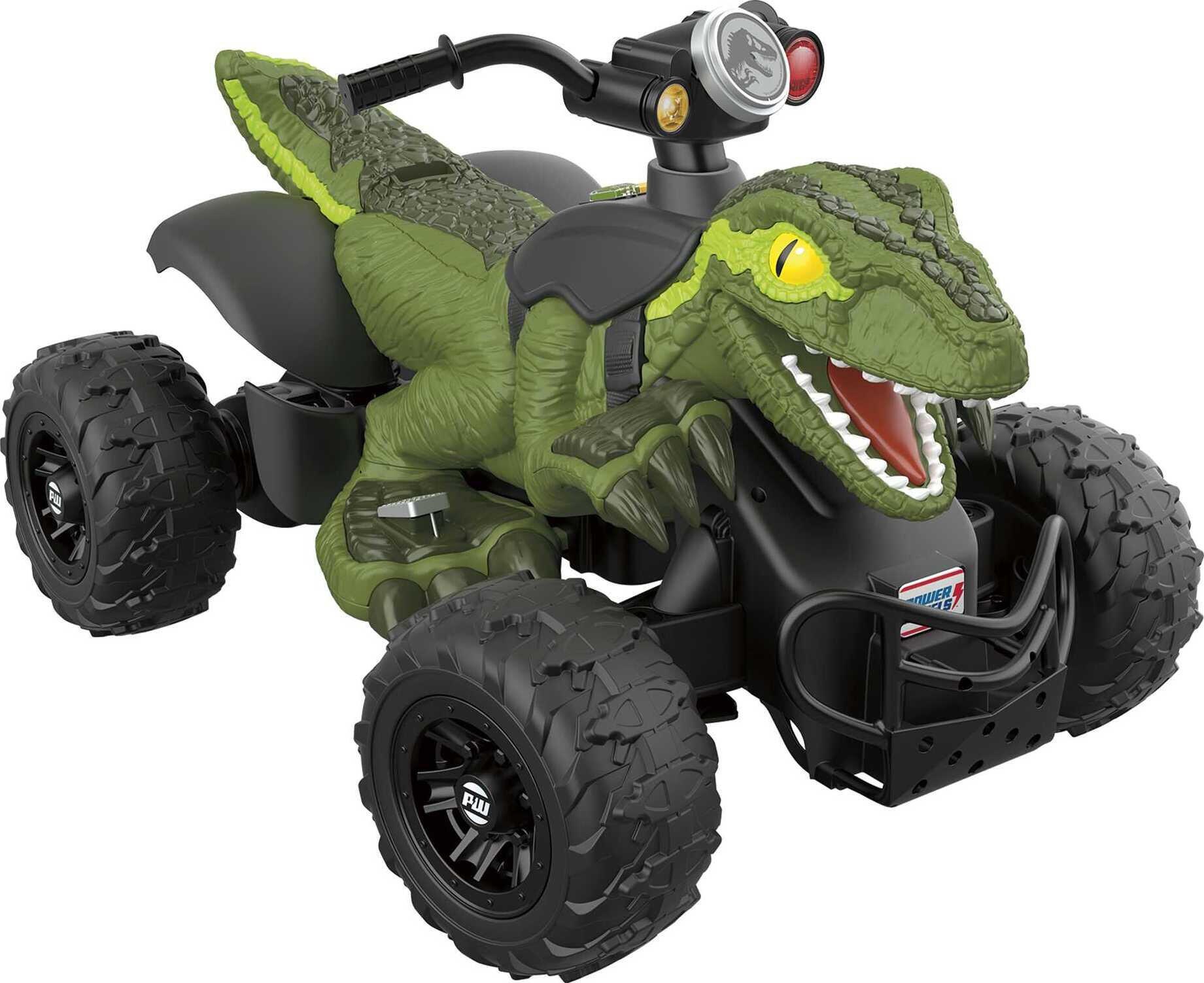 12V Power Wheels Jurassic World Dino Racer Battery-Powered Ride-On ATV Dinosaur Toy, Green - image 1 of 8