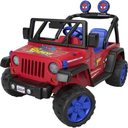 12V Power Wheels Spider-Man Jeep Wrangler Battery-Powered Ride-On Vehicle with Sounds
