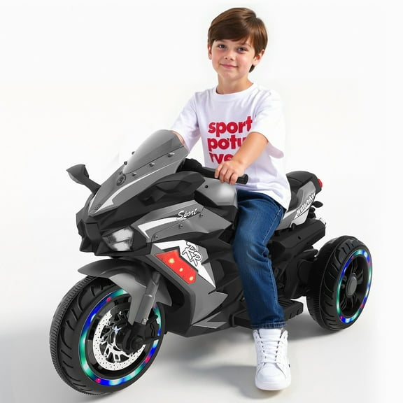 12V Ride on Motorcycle, Kids Electric Motorcycle with USB/MP3, Motorized Motorcycle Ride on Toy for Kids Toddler Boys Girls Aged 3-5, 3 Wheelers, Black