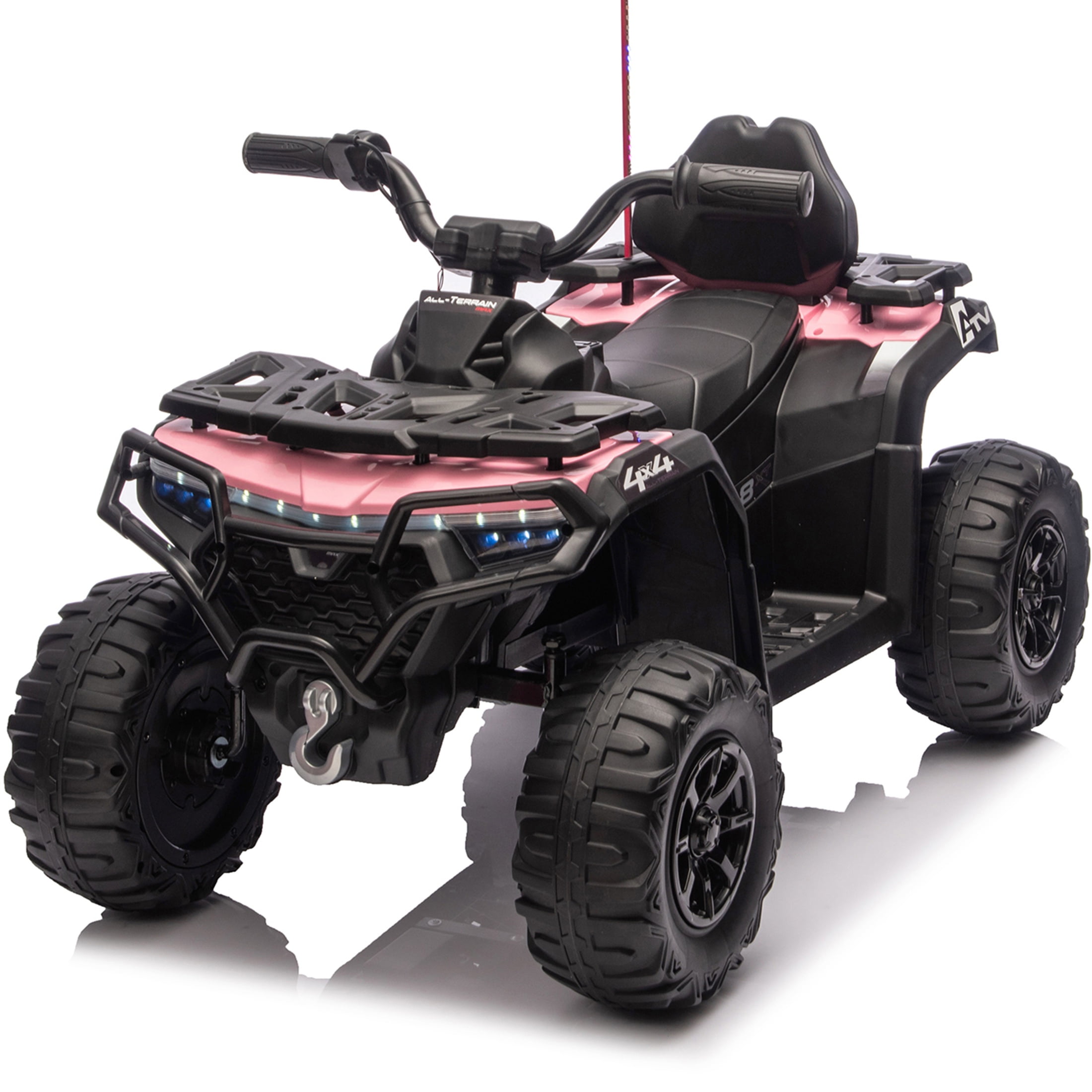 iRerts 24V Ride on ATV, Powered Ride on Toys Kids 4 Wheeler for Boys Girls Ages 3-6 Gifts, Kids Ride on Car Electric Vehicle with Bluetooth, Music, USB Port, Multi-Color Lights, Pink