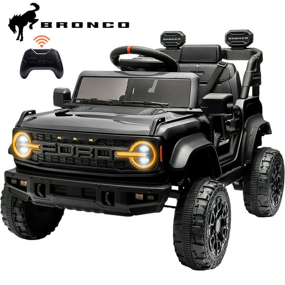12V Powered Ride on Car, Ford Bronco Raptor Ride on Toys with Remote Control, Battery Powered Ride on Trucks with Bluetooth Music, LED Light, Kids Car Electric Vehicle for Boys Girls Gifts, Black