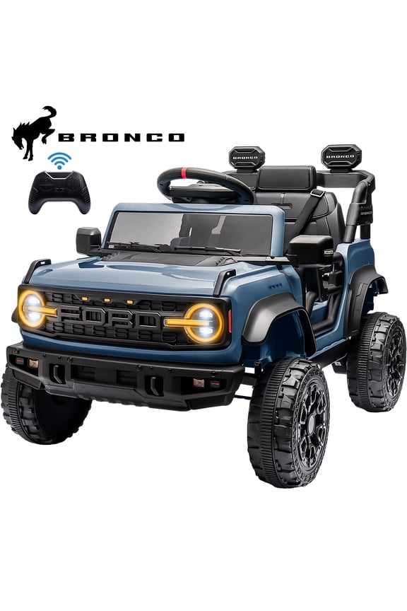 12V Powered Ride on Car, Ford Bronco Raptor Ride on Toys with Remote Control, Battery Powered Ride on Trucks with Bluetooth Music, LED Light, Kids Car Electric Vehicle for Boys Girls Gifts, Blue