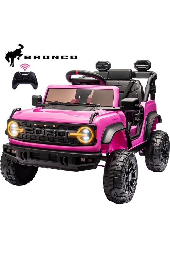 12V Powered Ride on Car, Ford Bronco Raptor Ride on Trucks Toys with Remote Control, Electric Ride on Vehicle with Bluetooth Music, LED Light, Electric Car for Kids Boys Girls Ages 3-6 Gifts, Pink