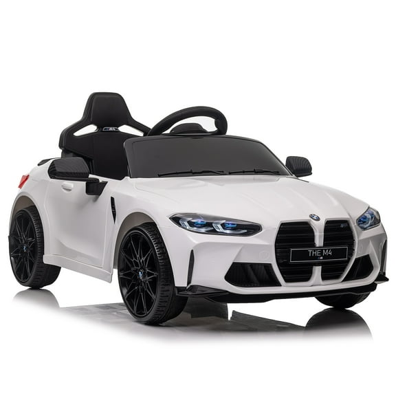 12V Powered Ride on Car for Kids, BMW M4 Ride on Toys With Remote Control Bluetooth, MP3 Player, LED Lights, Rear Wheels Suspension Electric Car Toys for Boys Girls Gifts, White