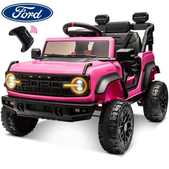 12V Powered Ride on Car Toy, Ford Bronco Raptor Kids Electric Vehicle Car with Parent Remote, Battery Powered Ride on Truck for Boys Girls w/ Rear Wheel Suspension, Bluetooth, Pink