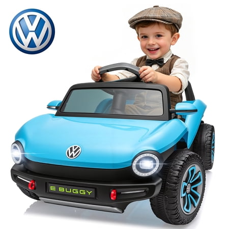 Volkswagen Beetle 12V Kids Ride On Car with Remote Control, Powered Electric Car for Kids, Ride On Toy with 4 Wheel Suspension, Bluetooth Music, LED Headlights, Cars for Kids Ages 3–5, Blue