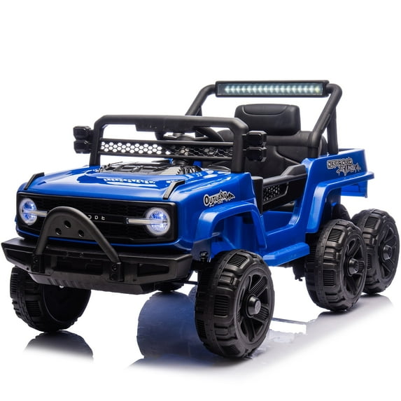 iYofe 12V Powered Ride on Toy Cars for Kids Toddlers with Remote Control, Bluetooth, Music, LED Lights, USB/AUX Ports, 6 Wheels Suspension, Blue