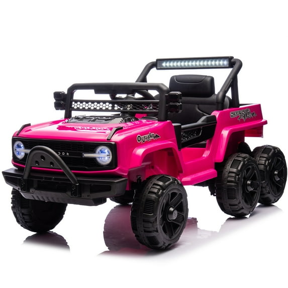iYofe 12V Powered Ride on Toy Cars for Kids Toddlers with Remote Control, Bluetooth, Music, LED Lights, USB/AUX Ports, 6 Wheels Suspension, Pink