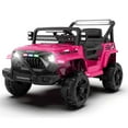 thumbnail image 1 of 12V Kids Electric Car Truck Ride On Toy with Remote Control, 2WD, 4 Wheel Suspension Toy Cars, Bluetooth, MP3, USB, Mic Jack, LED Lights, 12V Power Ride On Car for Boys & Girls Ages 1-4, Pink, 1 of 8