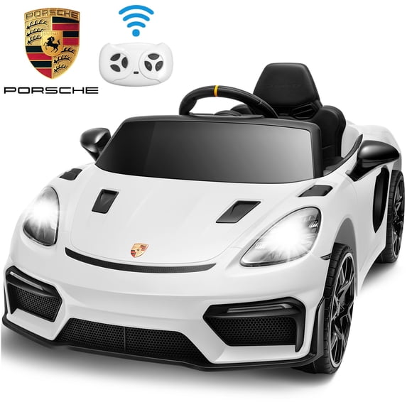 12V Powered Ride on Cars, Licensed Porsche 718 Ride on Toys for Kids Boys Girls Christmas Gifts Ages 3-5, Kids Cars Electric Vehicle with Remote Control, Bluetooth, Music, LED Light, 4 Wheeler, White