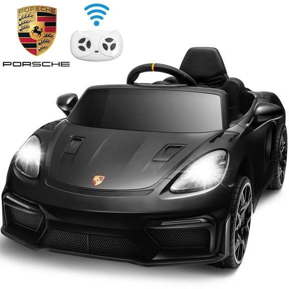 12V Powered Ride on Cars, Licensed Porsche 718 Ride on Toys for Kids Boys Girls Christmas Gifts Ages 3-5, Kids Cars Electric Vehicle with Remote Control, Bluetooth, Music, LED Light, 4 Wheeler, Black