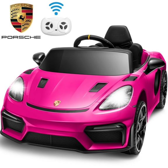 12V Powered Ride on Cars, Licensed Porsche 718 Ride on Toys for Kids Boys Girls Christmas Gifts Ages 3-5, Kids Cars Electric Vehicle with Remote Control, Bluetooth, Music, LED Light, 4 Wheeler, Pink