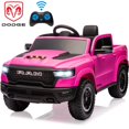 thumbnail image 1 of 12V Ride on Cars with Remote Control, Licensed RAM 1500 Kids Ride on Toys for Toddlers Boys Girls Ages 3-6, Kids Electric Cars with Bluetooth, Music, Back Storage, LED Light, Pink, 1 of 11