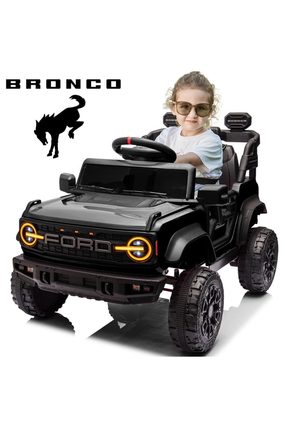 12V Powered Ride On Cars One Seater, Licensed Ford Bronco Raptor Electric Car with Remote, Spring Suspension, 2x25W Motor, Bluetooth, 2.48MPH Max, Kids Ride on Toys for Ages 3-8, Black