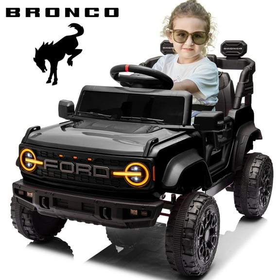 12V Powered Ride On Cars One Seater, Licensed Ford Bronco Raptor Electric Car with Remote, Spring Suspension, 2x25W Motor, Bluetooth, 2.48MPH Max, Kids Ride on Toys for Ages 3-8, Black