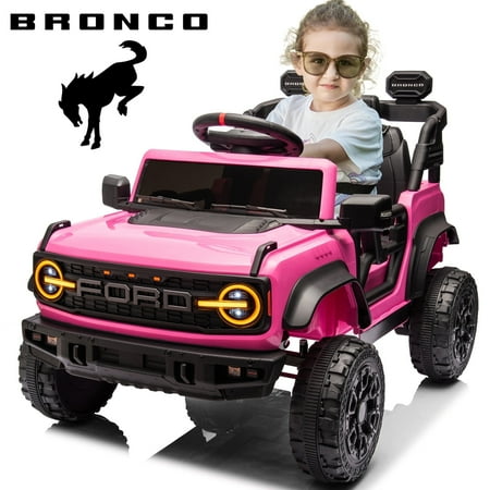 12V Powered Ride On Cars One Seater, Licensed Ford Bronco Raptor Electric Car with Remote, Spring Suspension, 2x25W Motor, Bluetooth, 2.48MPH Max, Kids Ride on Toys for Ages 3-8, Pink
