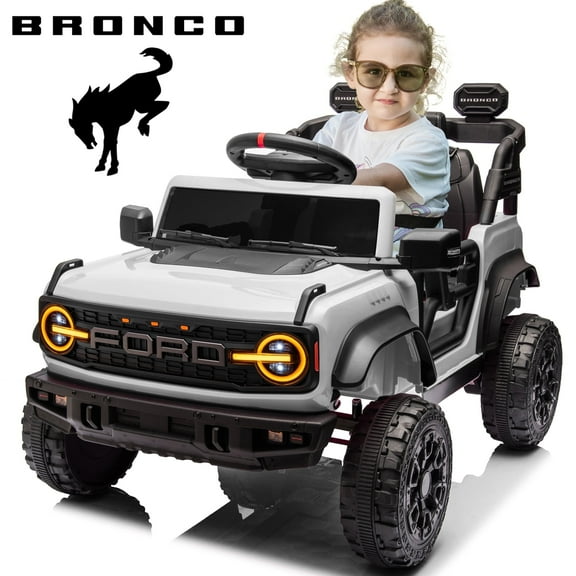 12V Powered Ride On Cars One Seater, Licensed Ford Bronco Raptor Electric Car with Remote, Spring Suspension, 2x25W Motor, Bluetooth, 2.48MPH Max, Kids Ride on Toys for Ages 3-8, White
