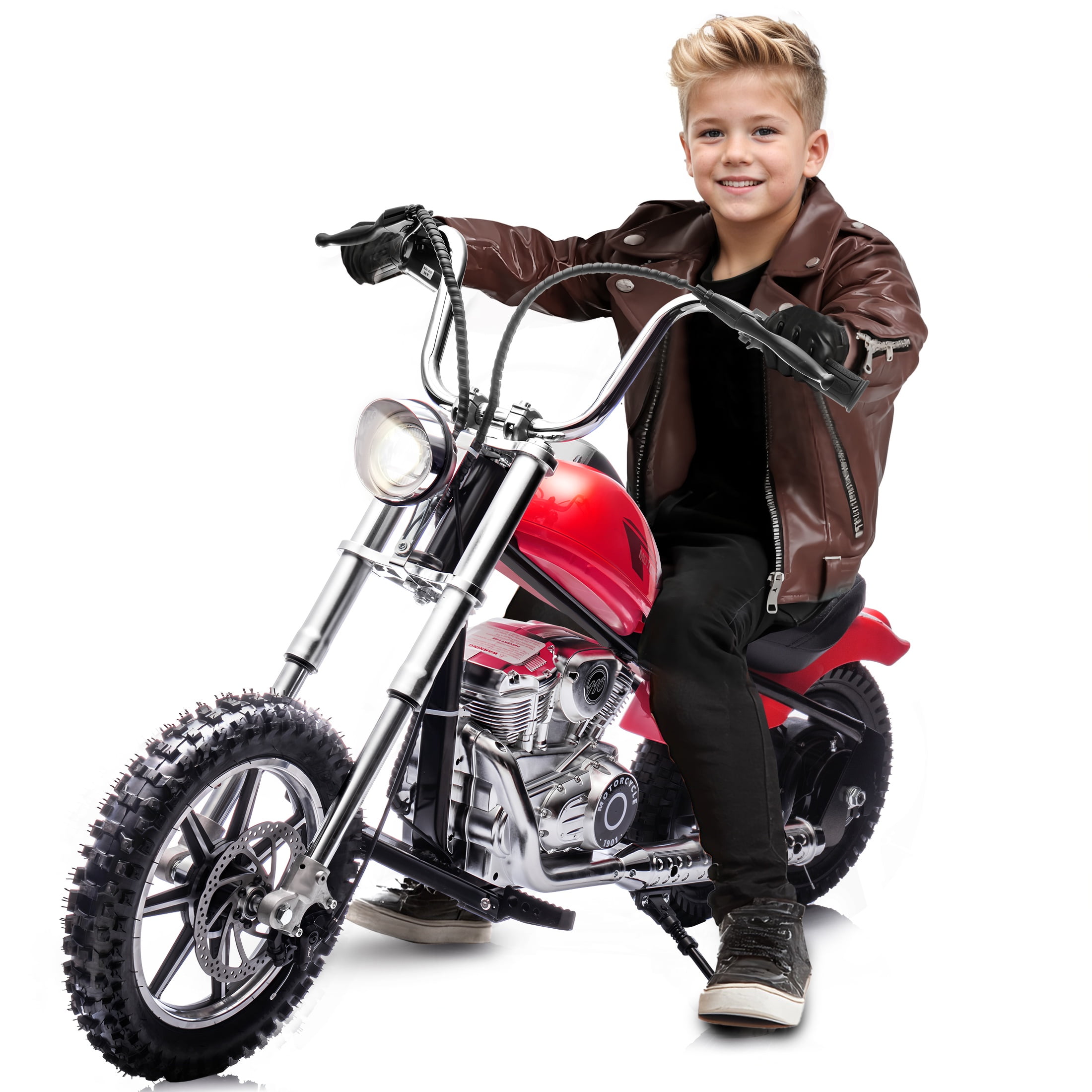36V Power Ride on Motorcycle for Teen, Kids Electric Motorcycle with Front Wheel suspension, LED Light, Top Speed 13.6 Mph, Electric Dirt Bike for Boys Girls, Red