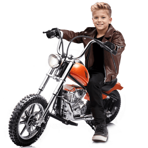 36V Power Ride on Motorcycle for Teen, Kids Electric Motorcycle with Front Wheel suspension, LED Light, Top Speed 13.6 Mph, Electric Dirt Bike for Boys Girls, Oranger