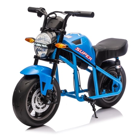 24V 300W Kids Ride On Motorcycle for Boys & Girls, XL Electric Toy Muscle Bike w/ Top11.18 MPH, 14" EVA Tires, Twist-Grip Throttle, Dual Suspension, Music & LED Lights, Gift for Kids Ages 6+, Blue