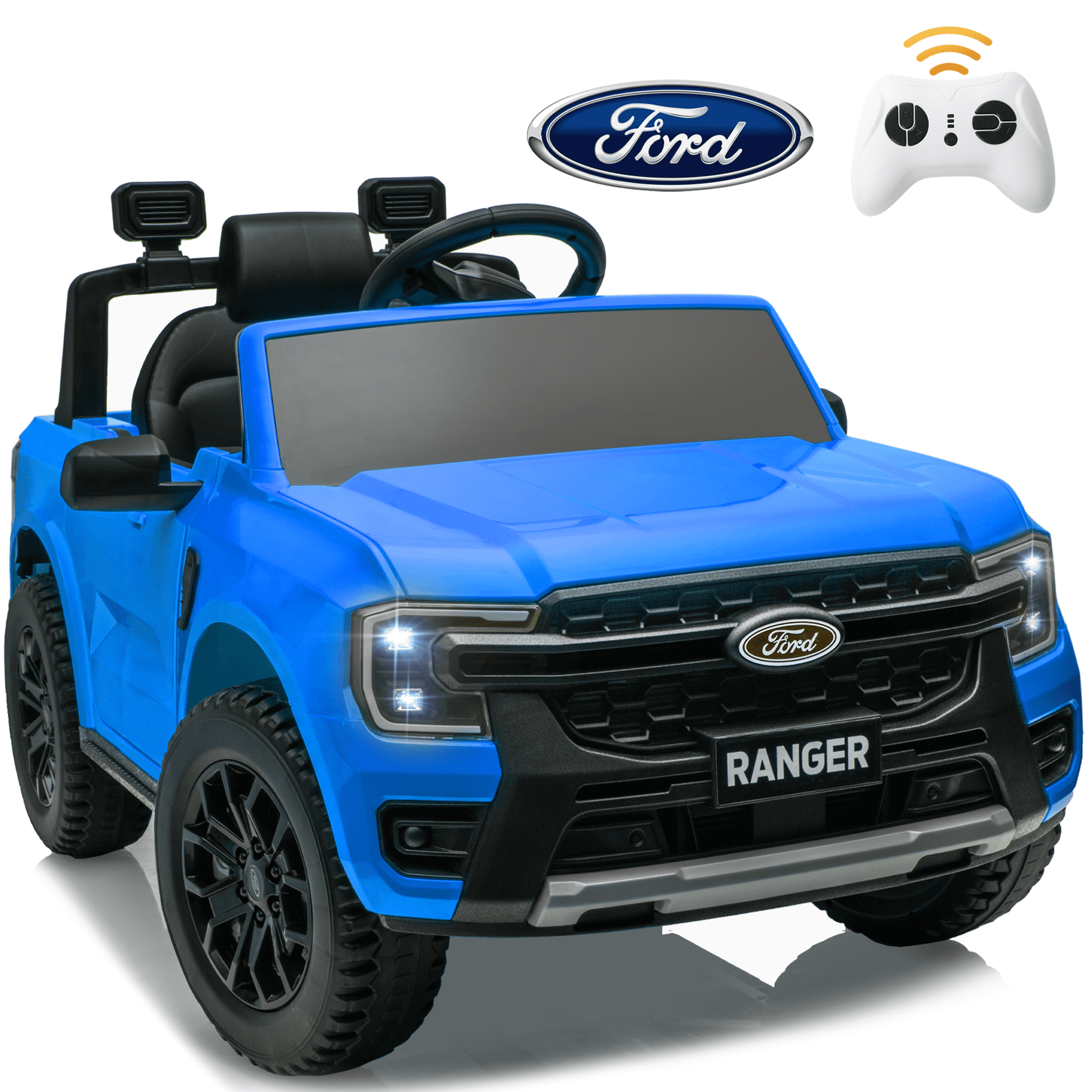 12V Powered Ride on Truck, Ford Ranger Ride on Toy Cars with Remote Control, Rear Wheels Suspension, Safety Belt, MP3 Player, Electric Ride on Cars for Kids Boys Girls 3-6 Ages, Black