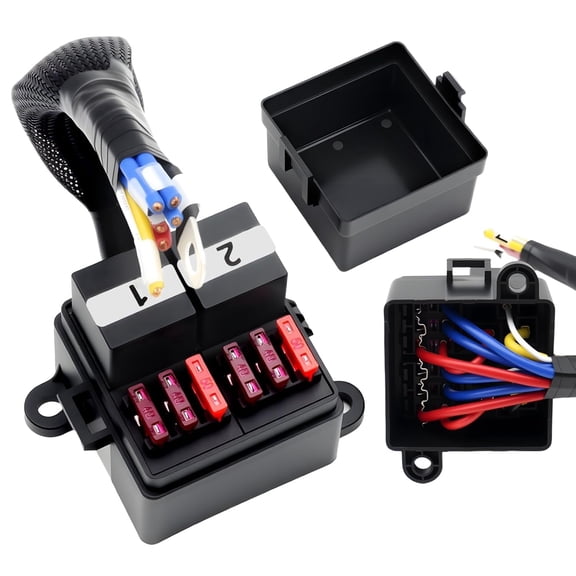 12V Pre-Wired Fuse Relay Box with 2 Relays & 6 Fuses, 80A 4-Pin Relay Block Kit for Automotive Car Truck Jeep RV