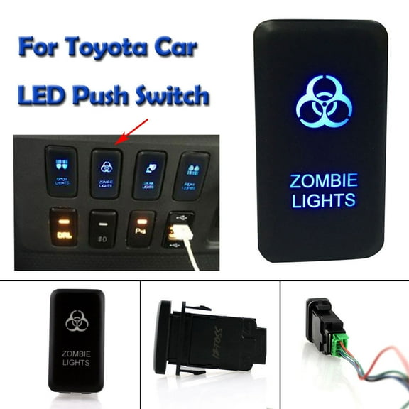 12V Push Button Switch | Blue LED Rocker Switch | Fits Landcruiser 100 Series 1998-2007 Prado 120 Hilux Models | Etched Symbols | ABS Plastic | 3 Amp SPST | Mounts 17x36mm Cutout | Copper Wire