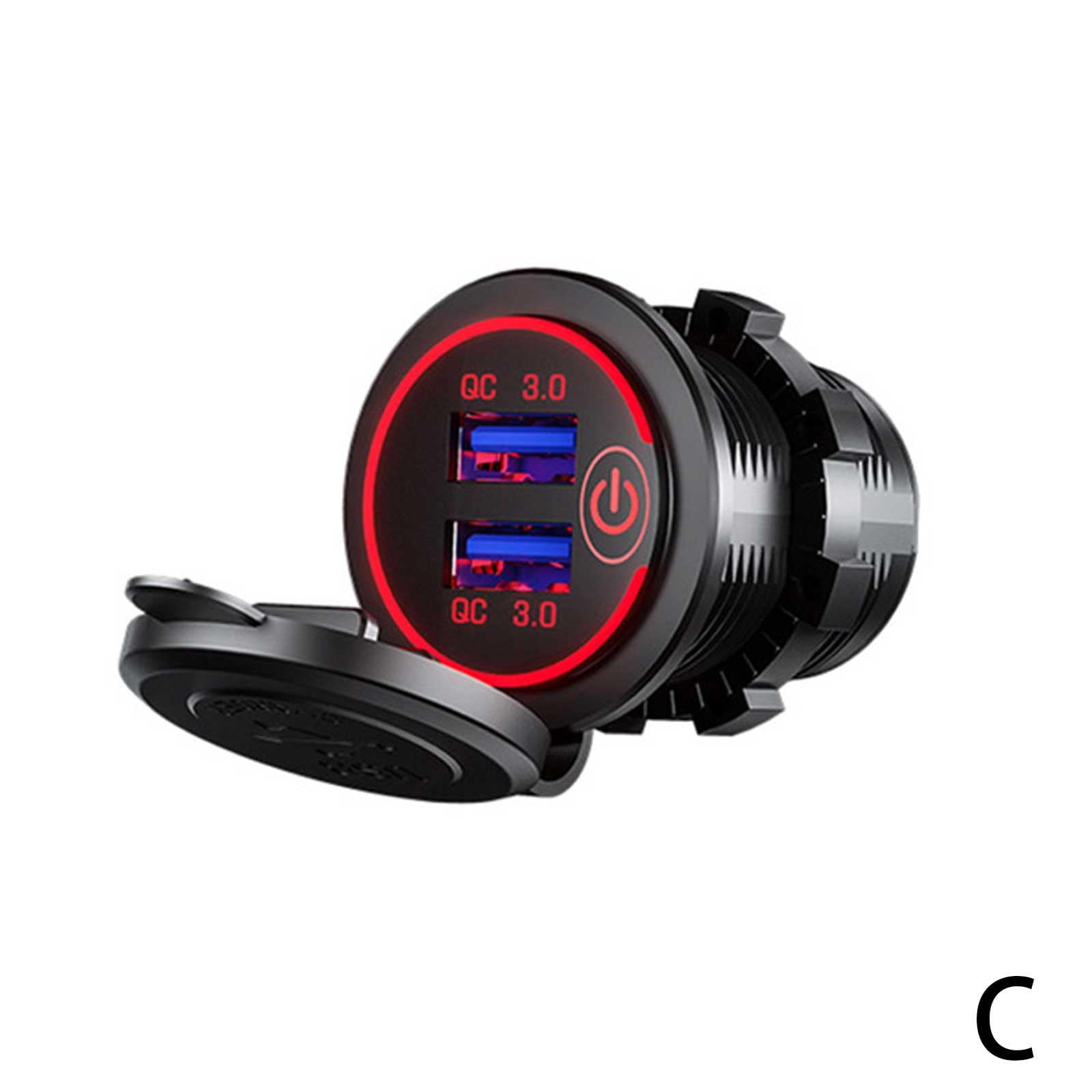 12V QC30 Dual USB Car Fast Charger Socket Power Outlet Waterproof LED H1A1  